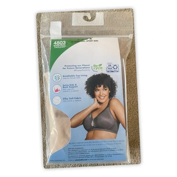 Playtex 18 Hour Silky Soft Smoothing Breathable Wirefree Bra, 38C, Nude - Picture 2 of 2